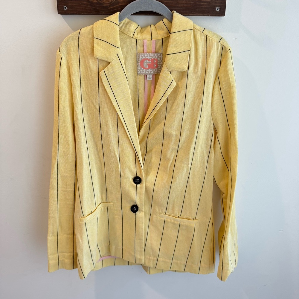 Gianni Bini Yellow Black Pinstripe Linen Blend‎ Blazer Small